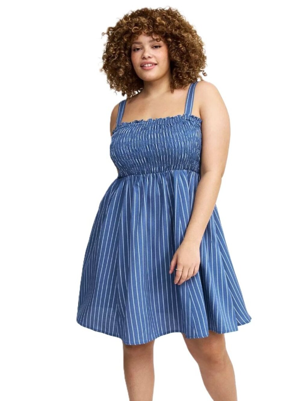 torrid Blue Pinstripe Smocked Mini Dress